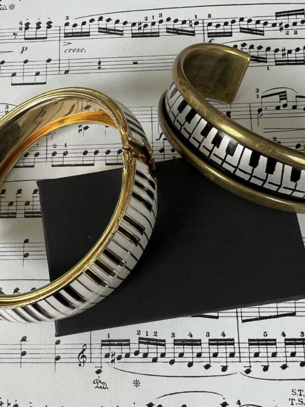 Rare-Vintage Piano Key Bracelet Set -Black White Gold Tone